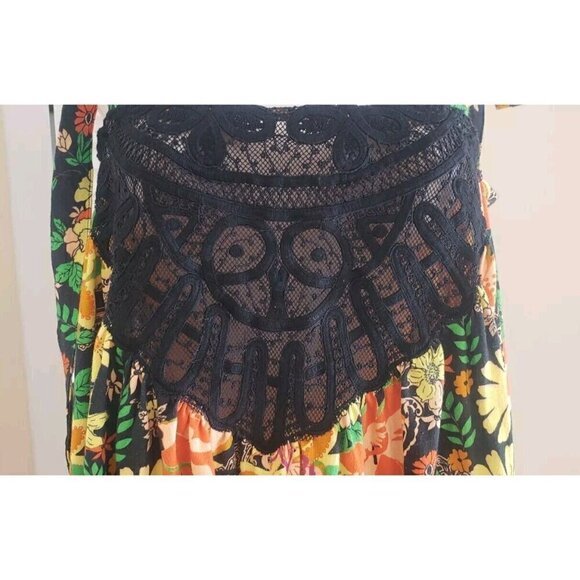 NEW FREE PEOPLE BALI MOROCCAN COLORFUL LACE FRONT TIE STRAP TOP TUNIC SZ SMALL - Picture 6 of 9